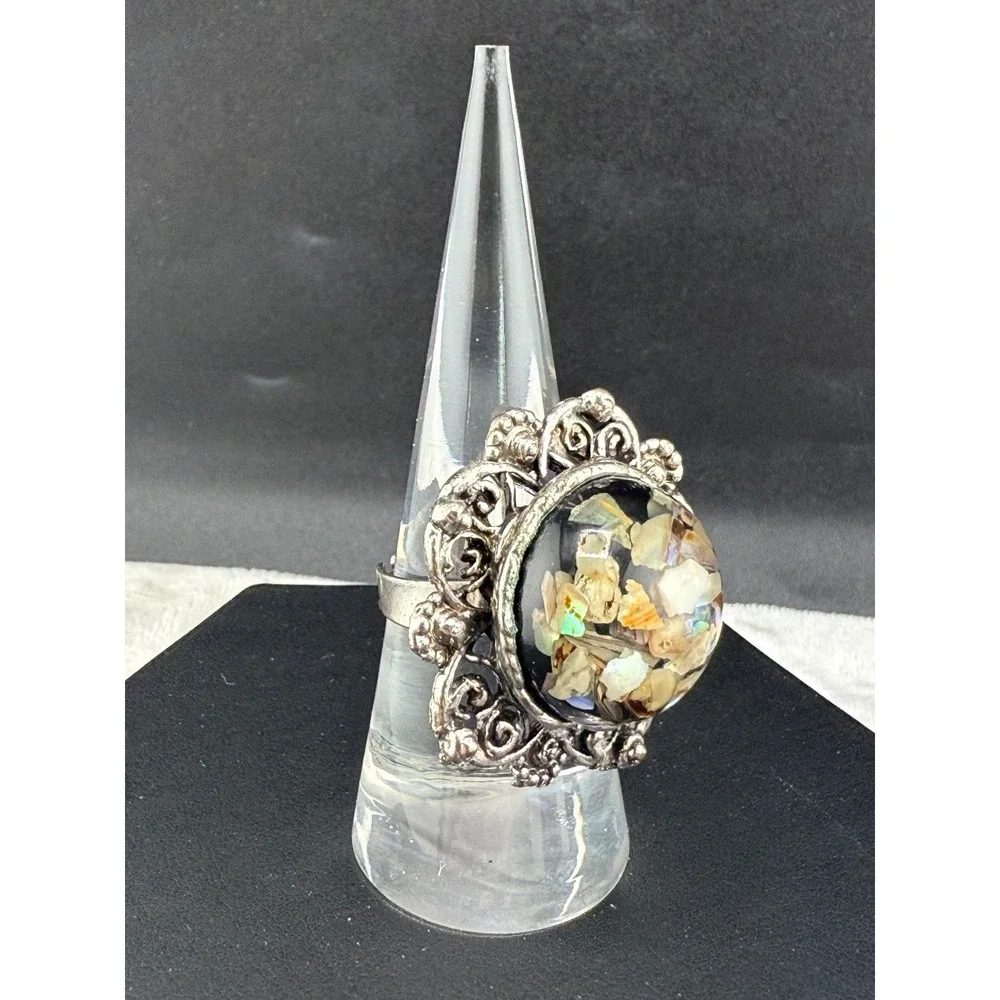 Vintage Silver Tone‎ Cocktail Ring Boho Adjustable Size 8 - Picture 2 of 10